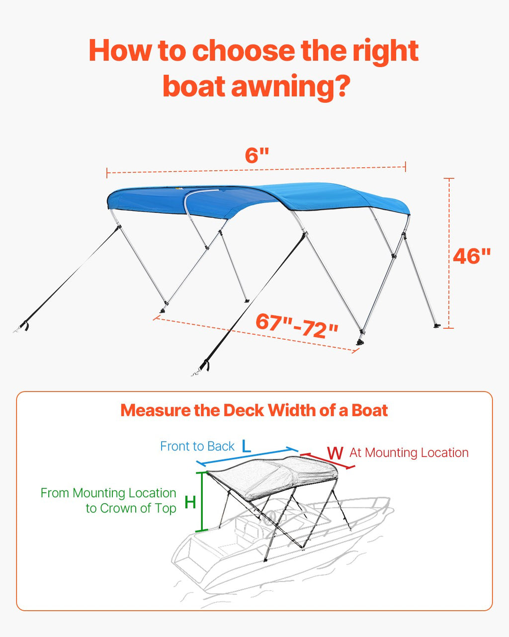 3 Bow Bimini Top 600D Boat Canopy With Aluminum Frame 67-72in Wide – image 5