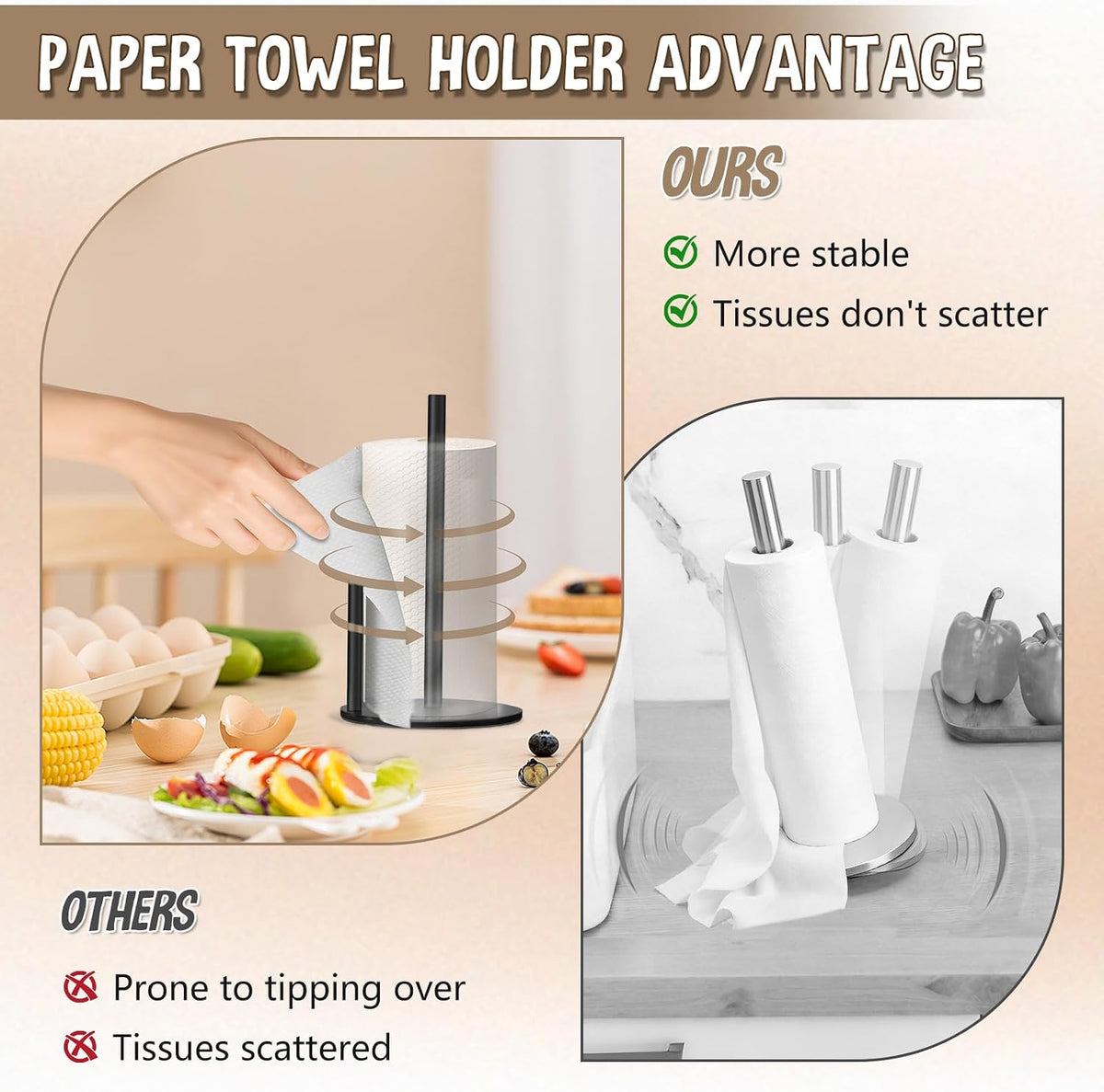 Countertop Paper Towel Holder with Weighted Base, Black Steel – image 4