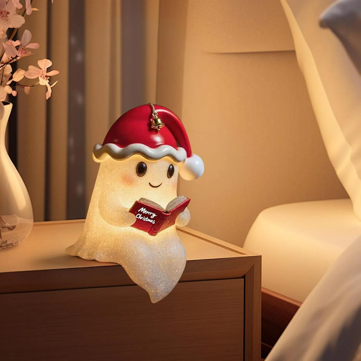 Ghost Reading Lamp with Christmas Hat, Light-Up Figurine – image 7
