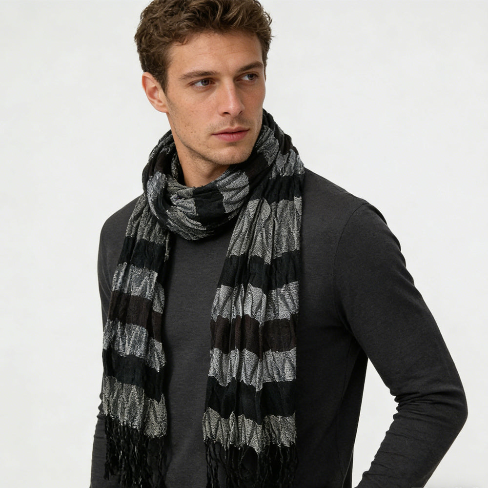 Jacquard Scarf, Warm Beige Neutral Textured Scarf, 66 x 28 in – image 3