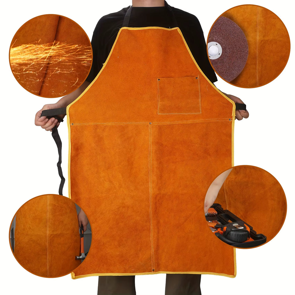 Leather Welding Apron, Heavy Duty Flame Resistant Shop Apron
