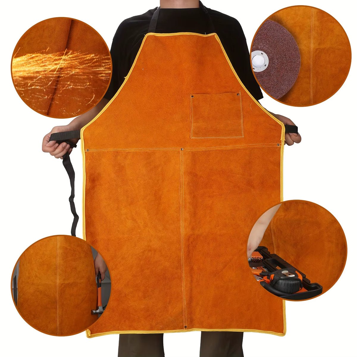 Leather Welding Apron, Heavy Duty Flame Resistant Shop Apron