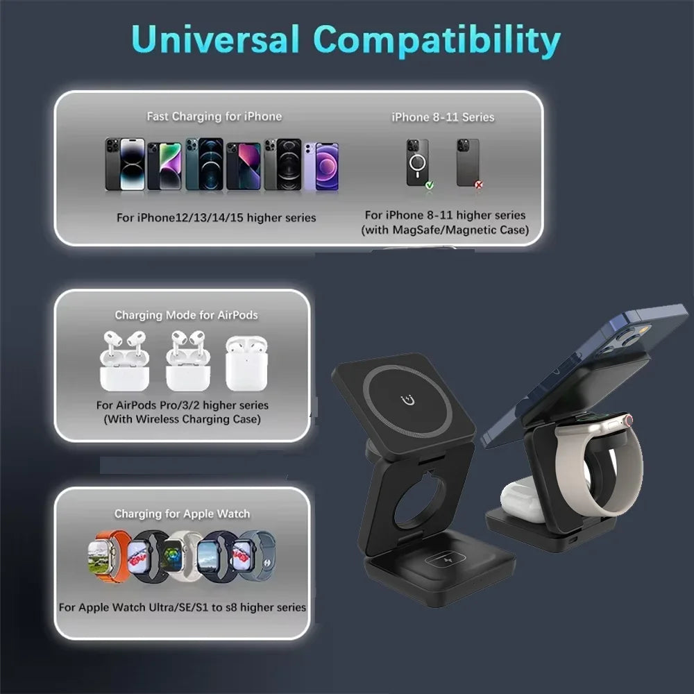Wireless Charger Stand 3-in-1, Magnetic Foldable Charging Station – image 2