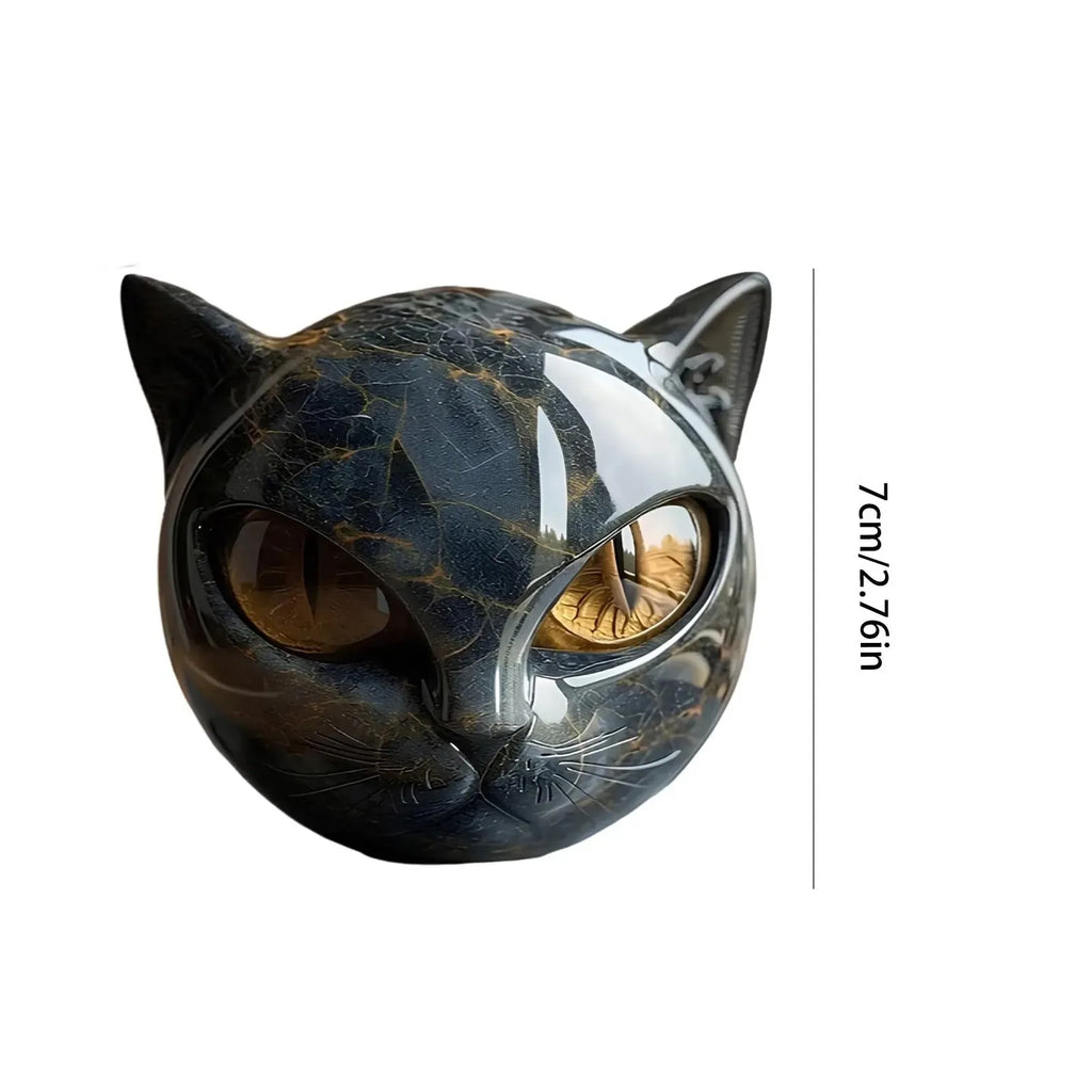 Black Cat Head Figurine - Marble-Texture Resin Desk Decor