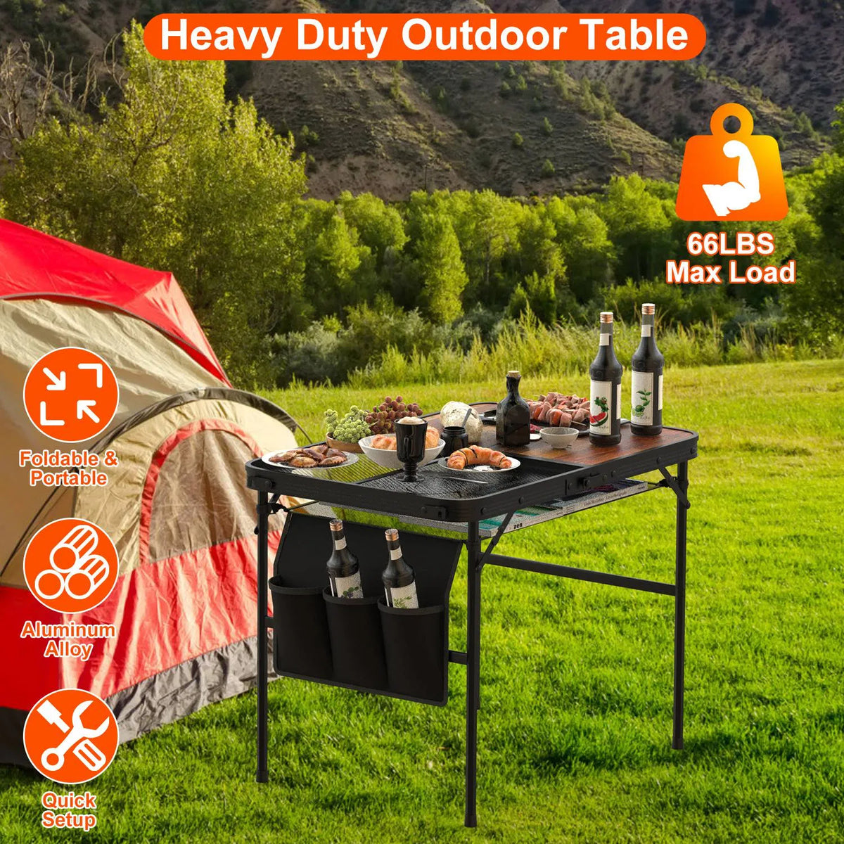 Folding Camping Table 35 x 24 in, Adjustable Height with Storage Net – image 16