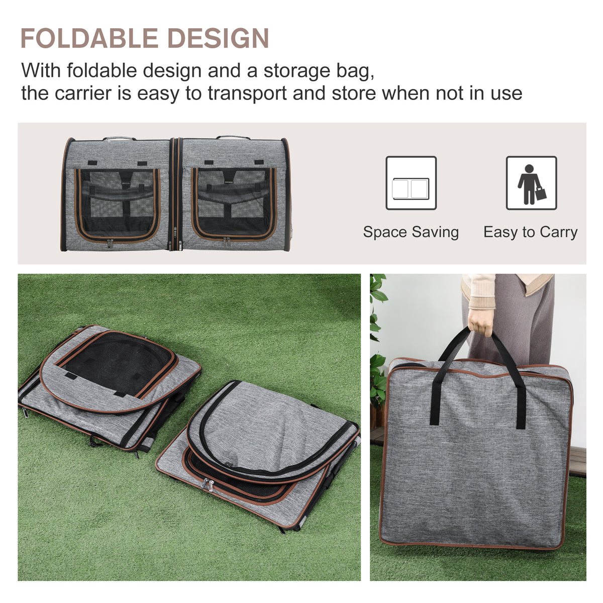Double Cat Carrier, 39 in Soft-Sided Travel Crate with Divider – image 4