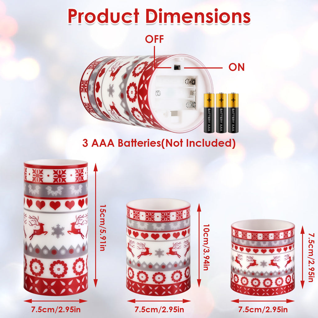 Christmas Flameless LED Pillar Candles with Remote, Set of 3 – image 3
