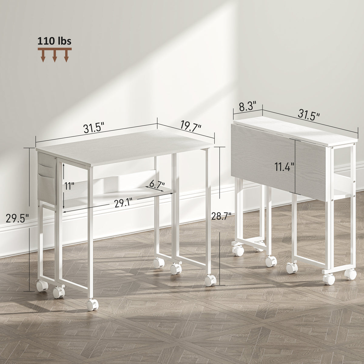 Drop-Leaf Folding Computer Desk with Wheels, Shelf and Storage Bag – image 3