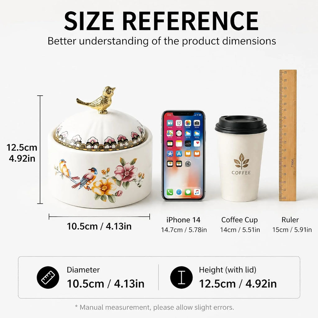 Sugar Bowl with Lid, Ceramic Floral Bird Canister, 0.5 L – image 4
