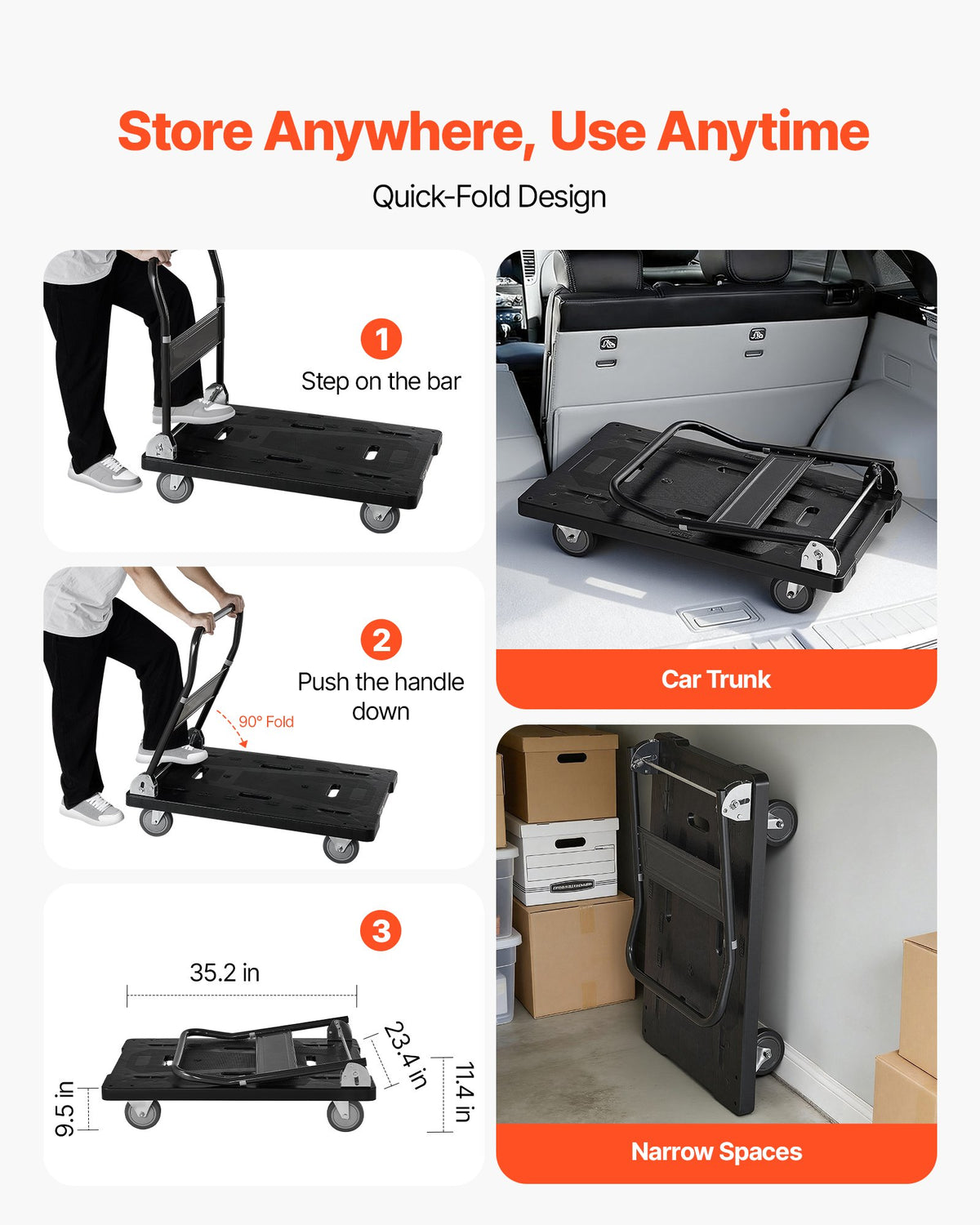 Heavy-Duty Folding Platform Truck 1000 lb, 35 x 23 in Flatbed Cart – image 4