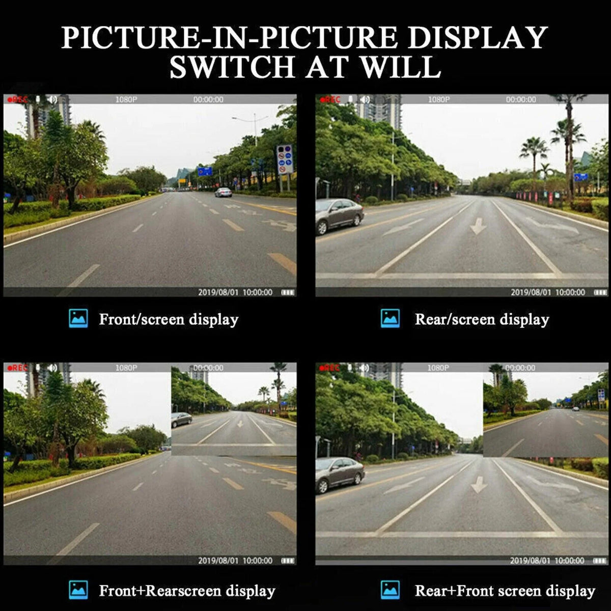 Rearview Mirror Car Dash Cam 1080P, Front and Rear
