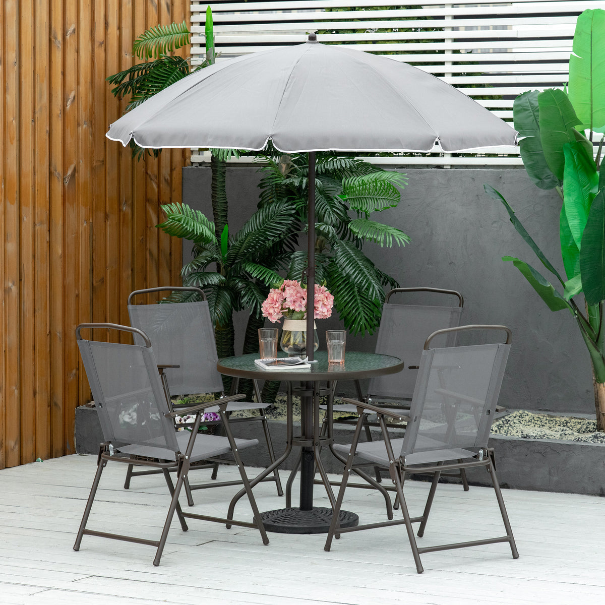 6-Piece Patio Dining Set for 4 with Umbrella and Folding Chairs – image 2