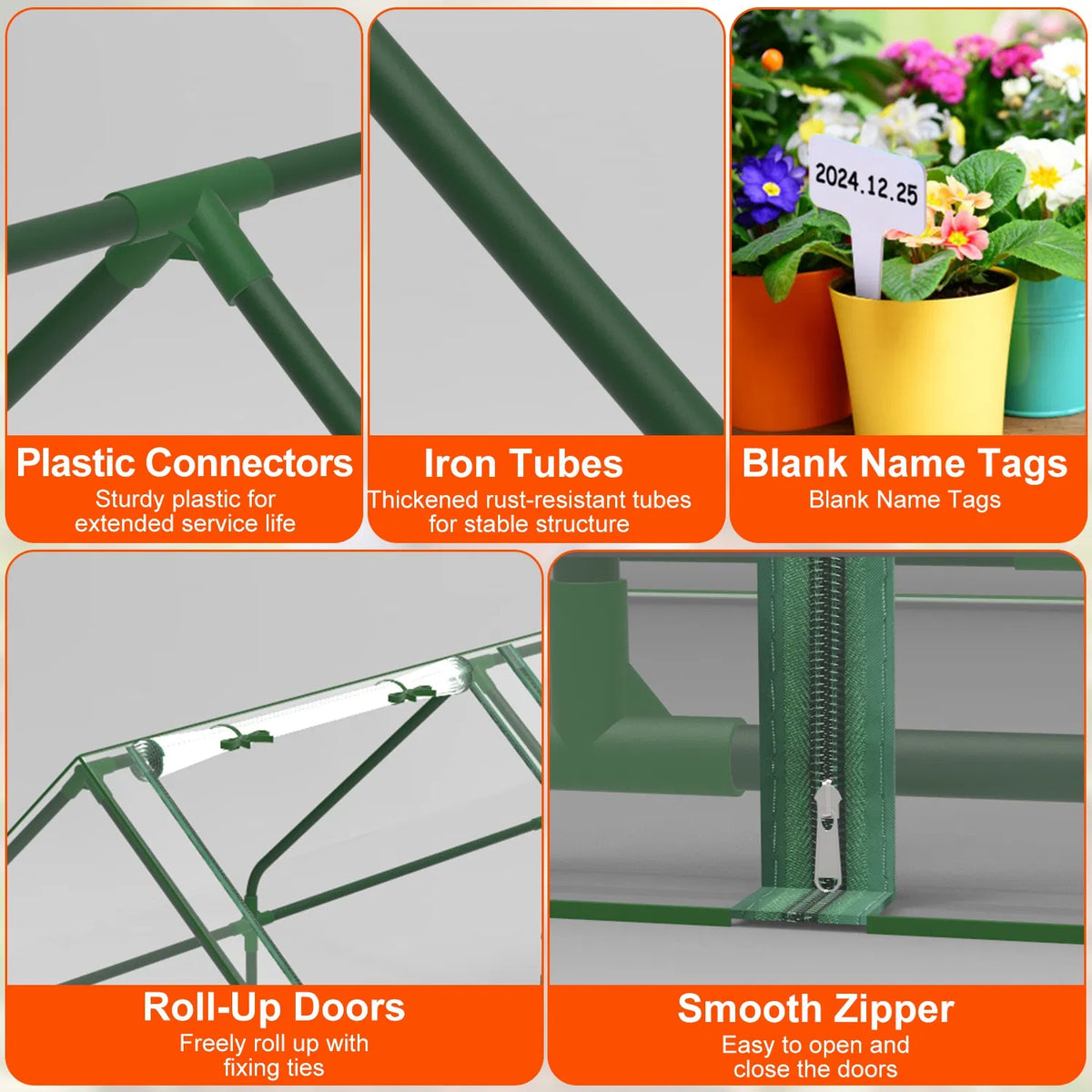 Portable Mini Greenhouse with Zipper Doors, 70.9 x 33.5 x 37.4 in – image 11