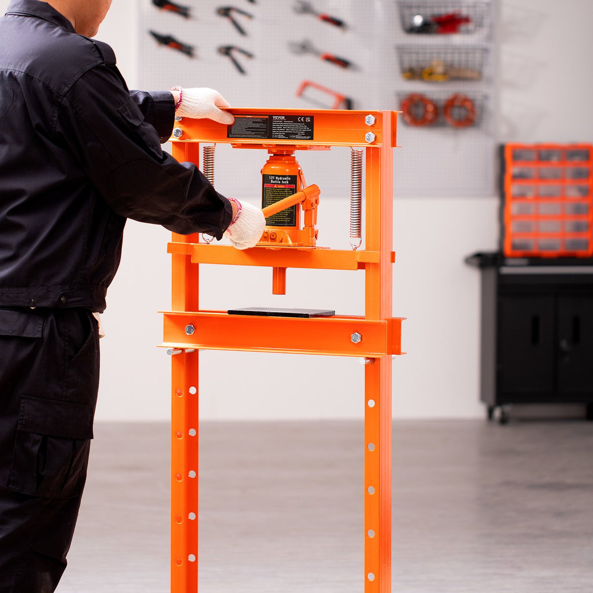 Hydraulic Shop Press 12 Ton – H-Frame Garage Floor Press with Plates