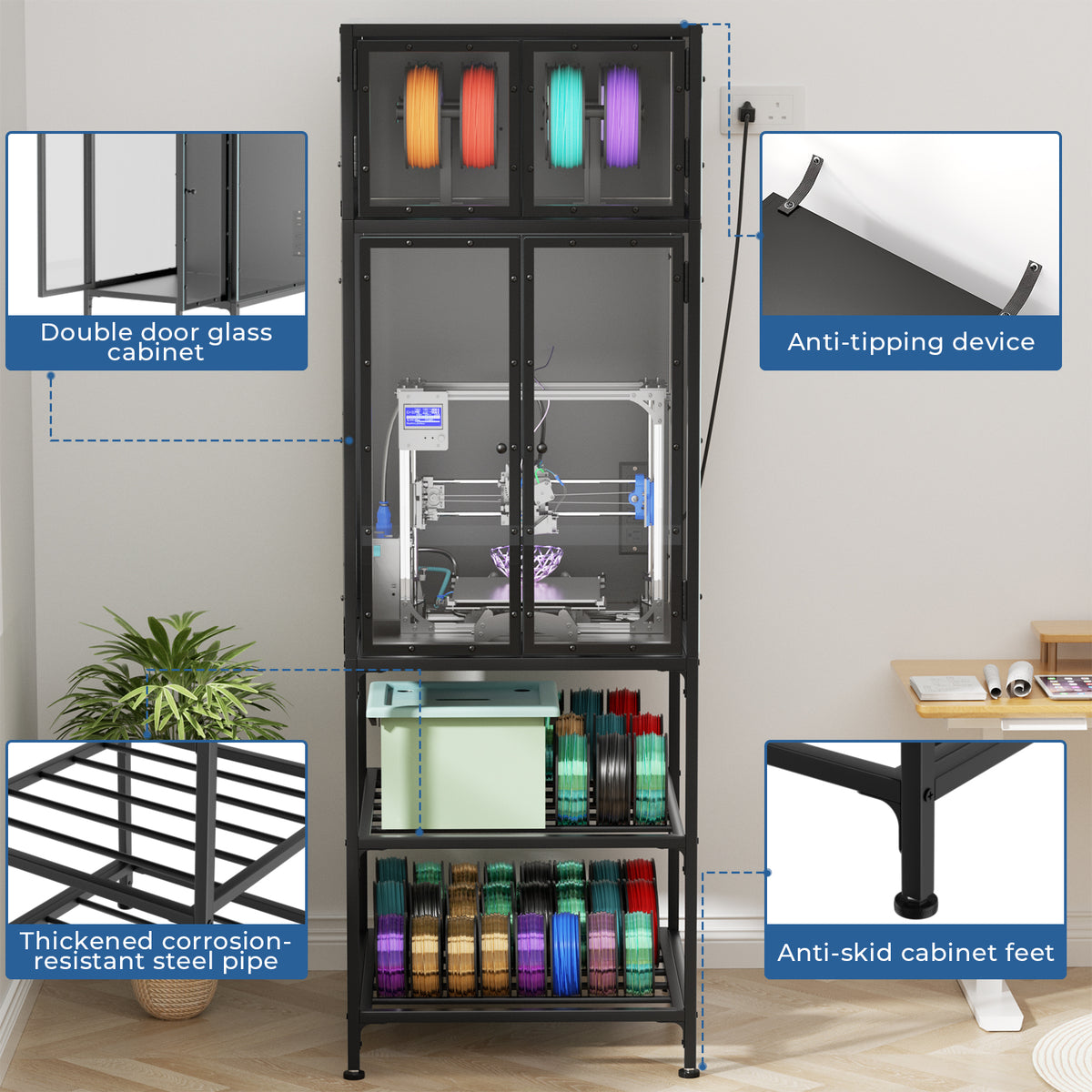 Enclosed 3D Printer Cabinet with Acrylic Doors and Filament Storage – image 5
