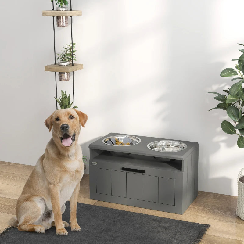 Elevated Dog Bowl Stand with Storage Drawer and 2 Steel Bowls – image 5