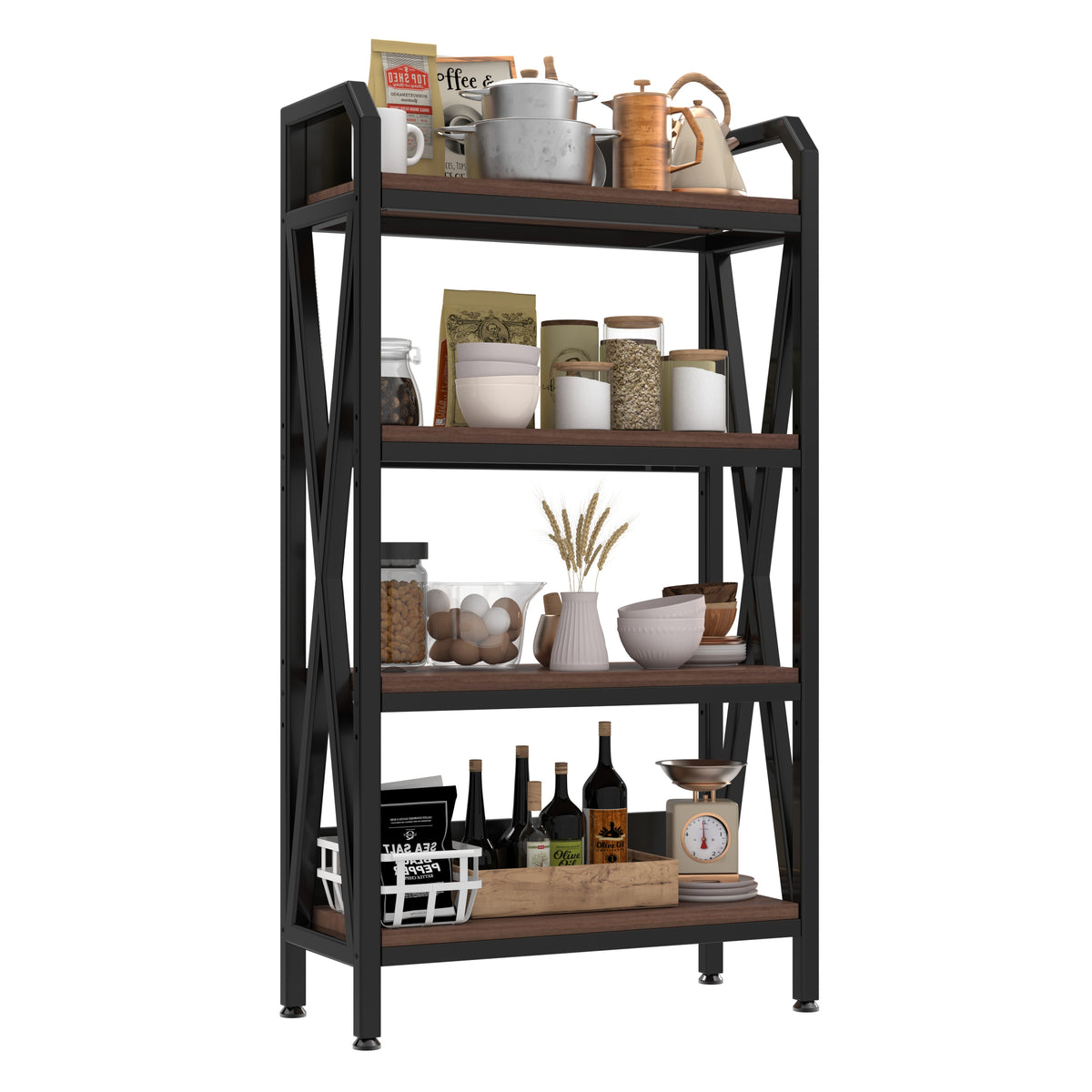 Bakers Rack, 4-Tier Metal and Wood Kitchen Storage Shelf, 56 in – image 4