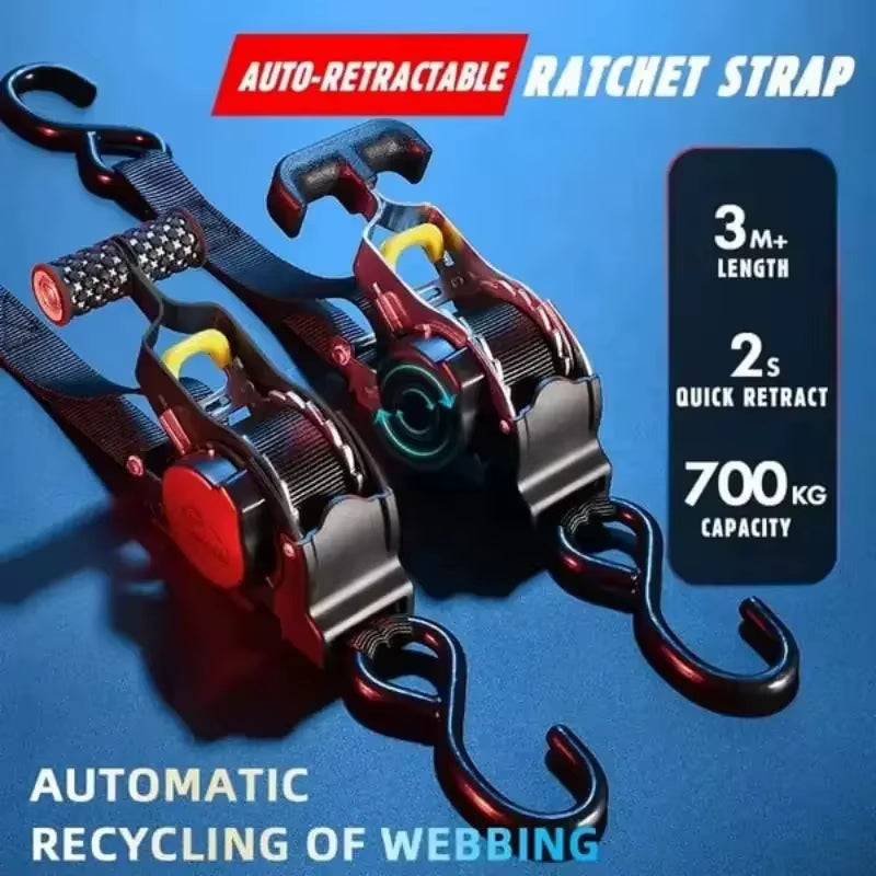 Retractable Ratchet Tie Down Straps for Cargo, Motorcycle, and Car – image 2