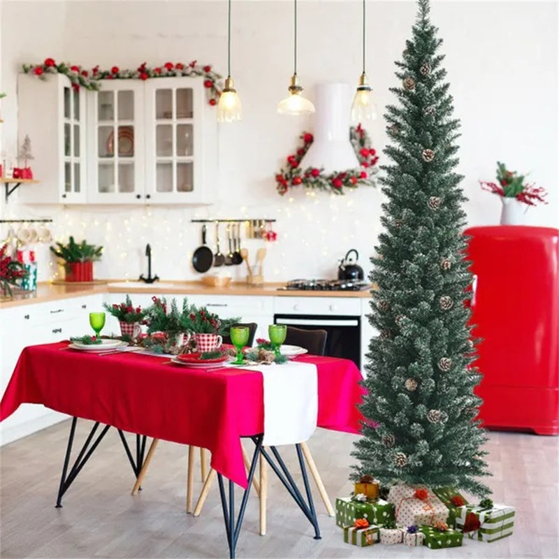 Christmas Tree, 7 Ft Slim with Real Pine Cones and Metal Stand – image 2
