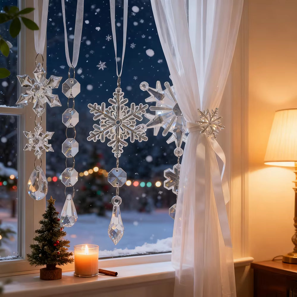 Snowflake Icicle Ornaments – 10 Pc Clear Acrylic Christmas Tree Drops – image 5