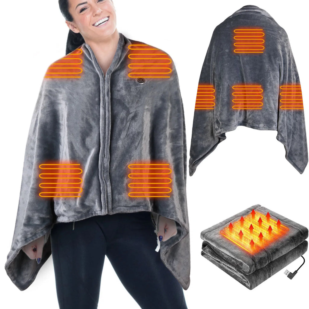 USB Heated Poncho Wrap Blanket with Zipper, 59 x 31 in – image 8