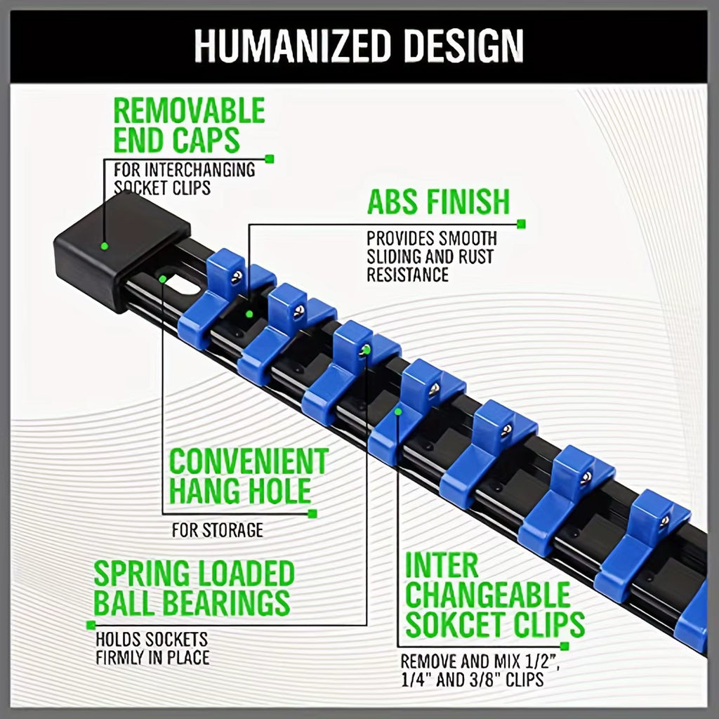 Socket Organizer Rails – 6 Pc 1/4, 3/8, 1/2 in Clip Set – image 7
