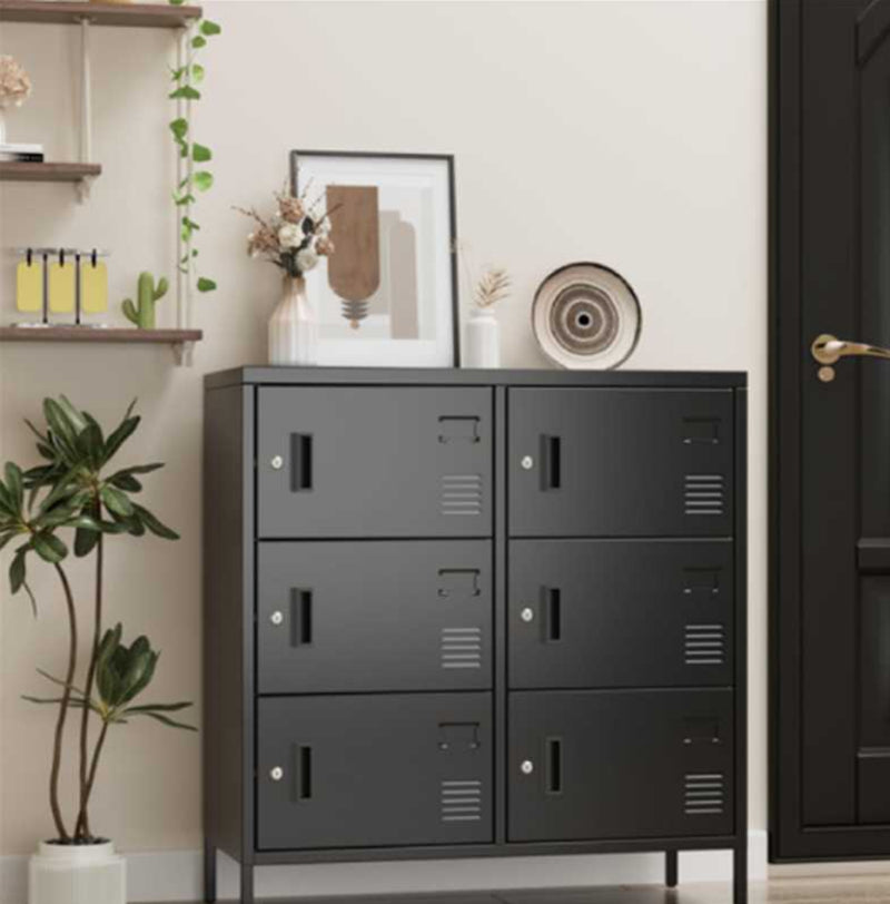 Metal Storage Locker, 6-Door with Keys, 39.4 in Steel Cabinet, Black