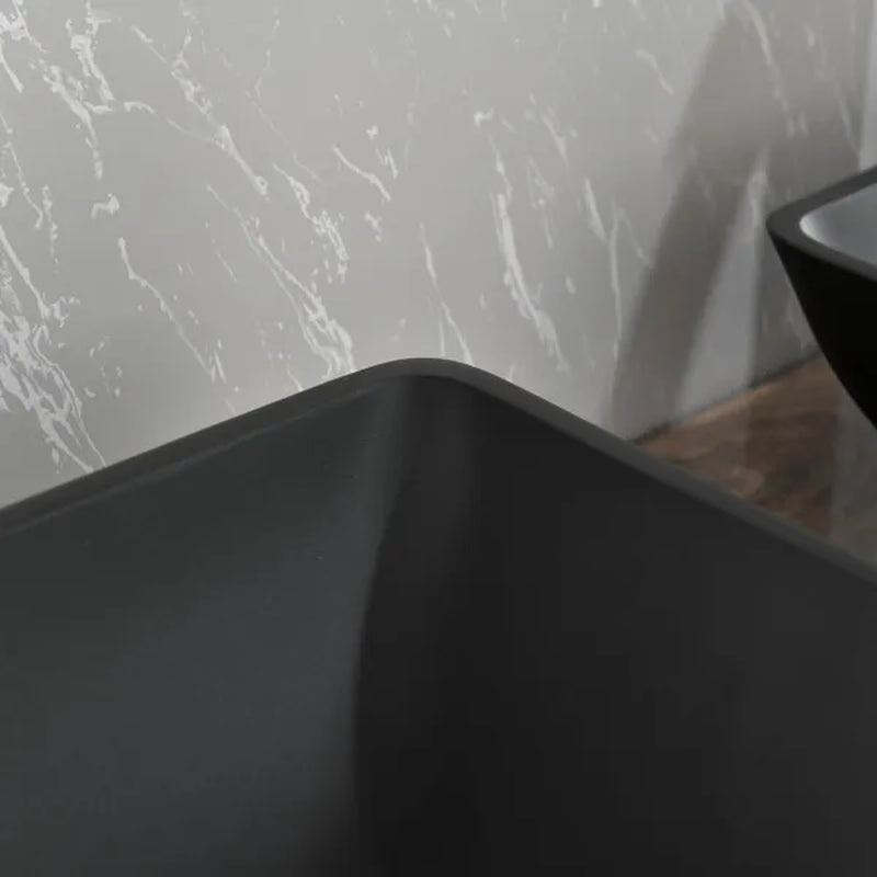 Black Glass Rectangular Vessel Sink with Faucet and Pop-Up Drain Set – image 9