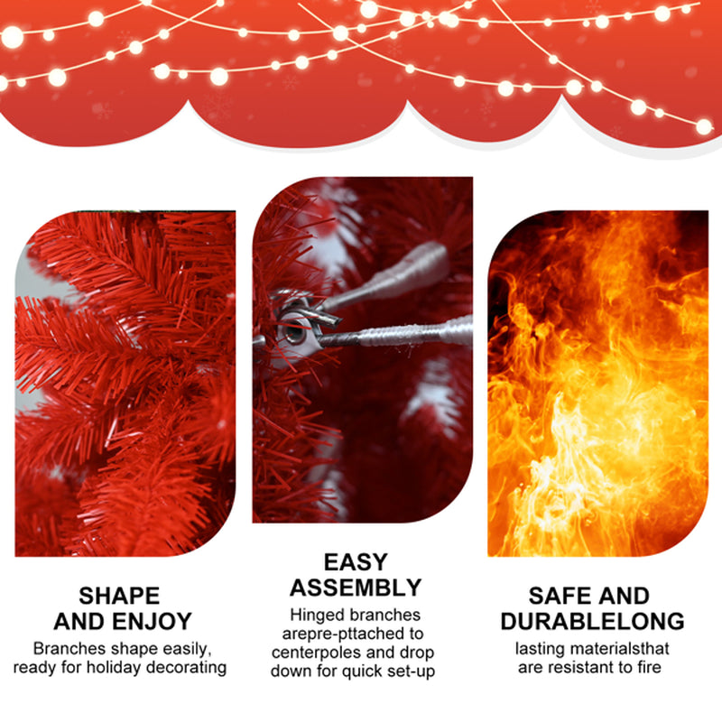 5 Ft Red Artificial Christmas Tree with 624 Tips and Metal Stand – image 4