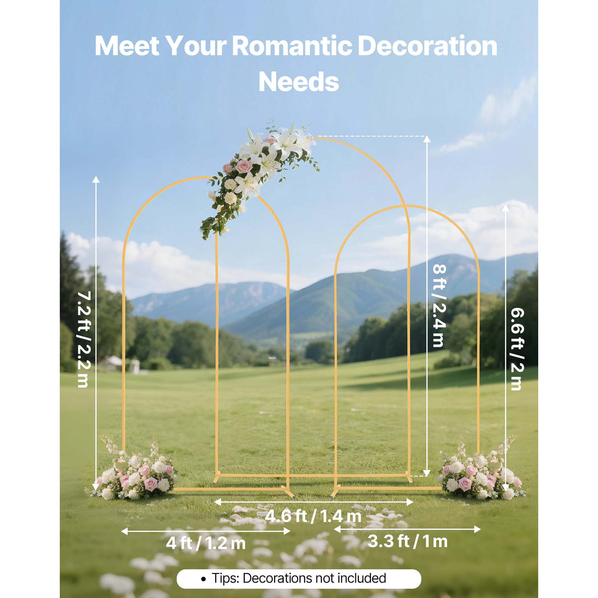 Tall Gold Metal Arch Backdrop Stands, Set of 3 (8, 7.2, 6.6 Ft) – image 2