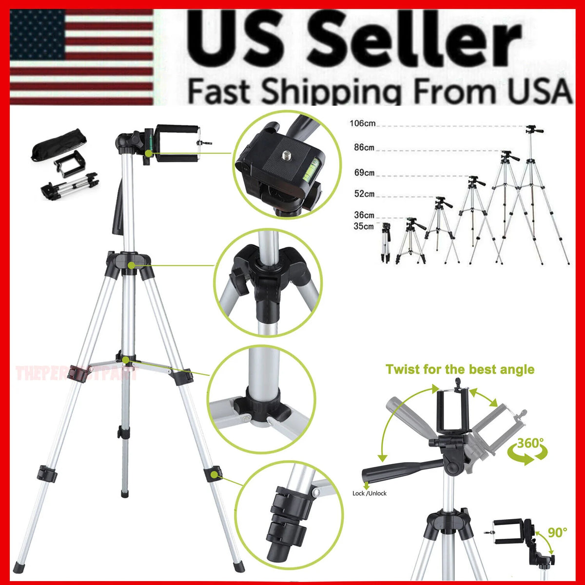 Phone Tripod Stand with Holder and Carry Bag, up to 40 in