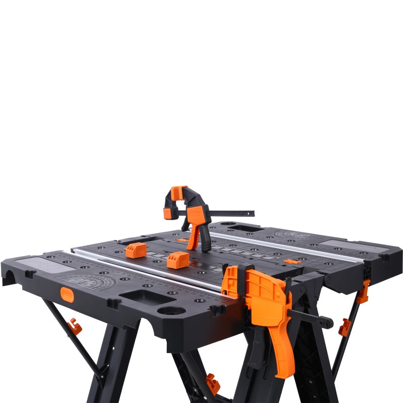 Portable Folding Workbench, Sawhorse and Workbench in One, Heavy-Duty, with 2 Clamps