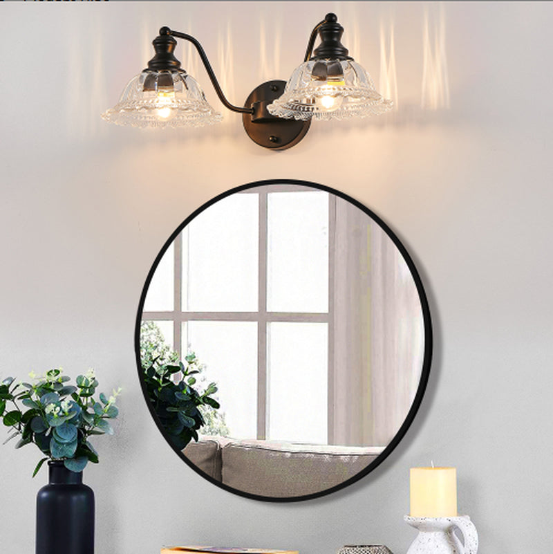 Vintage 2-Light Black Bathroom Wall Sconce with Glass 20 Inch