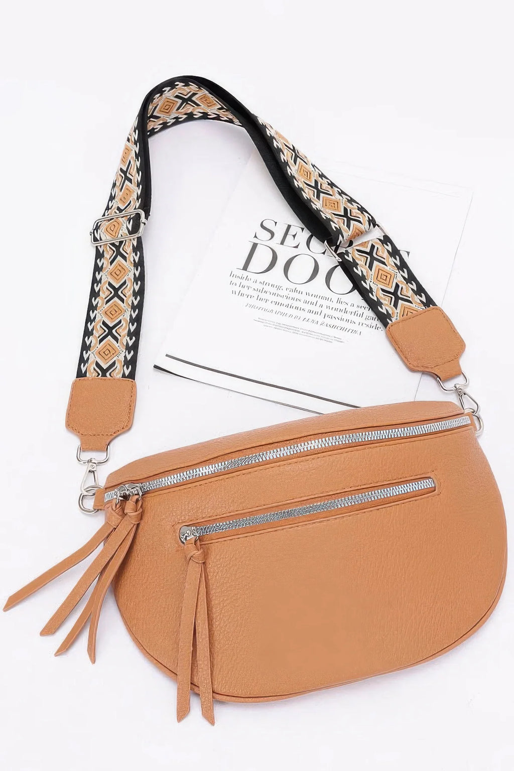 Crossbody Belt Bag – Faux Leather Zip Waist Bag, White