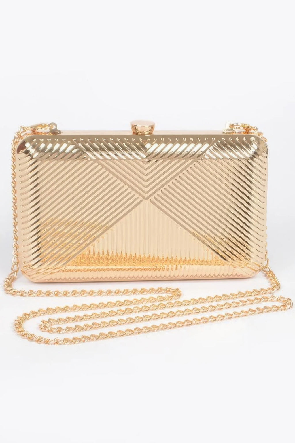 Vintage Metal Clutch with Chain Strap, Geometric Pattern