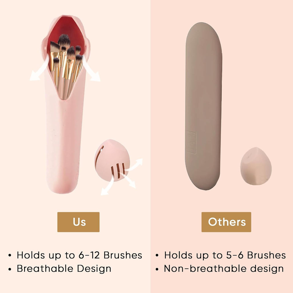 Makeup Brush Holder – Silicone Travel Case, Pink – image 7