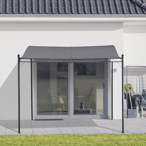 10 X 10 Ft Wall-Mounted Steel Pergola with UV Canopy, Gray