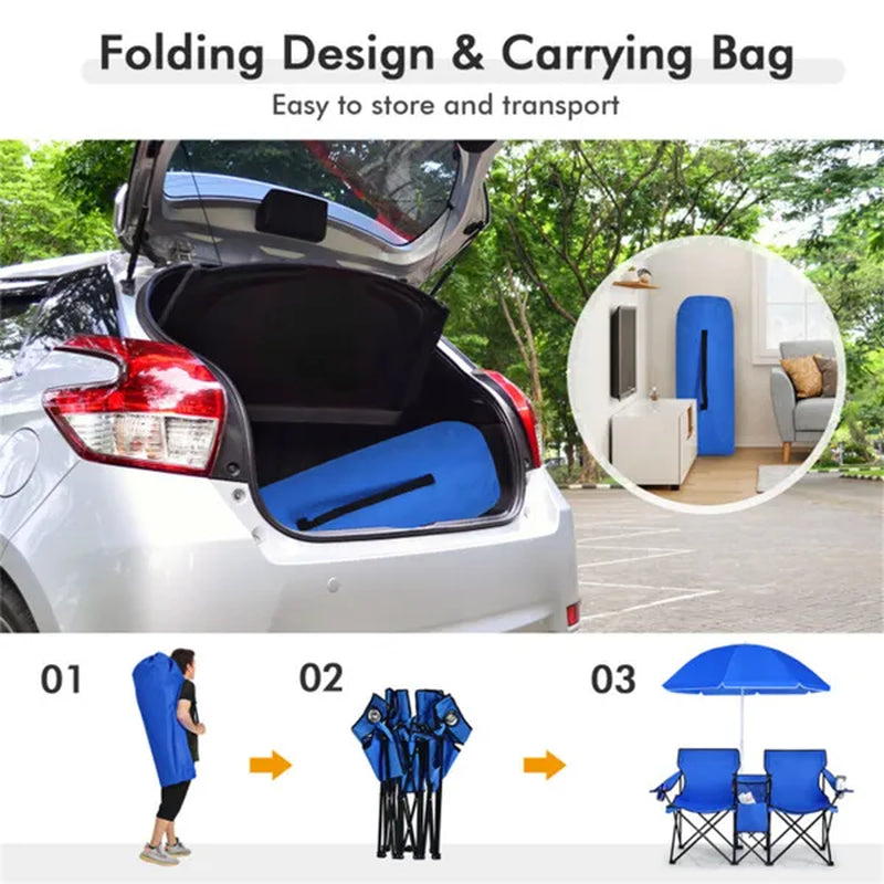 Double Folding Camping Chair with Umbrella and Cooler Bag – image 7