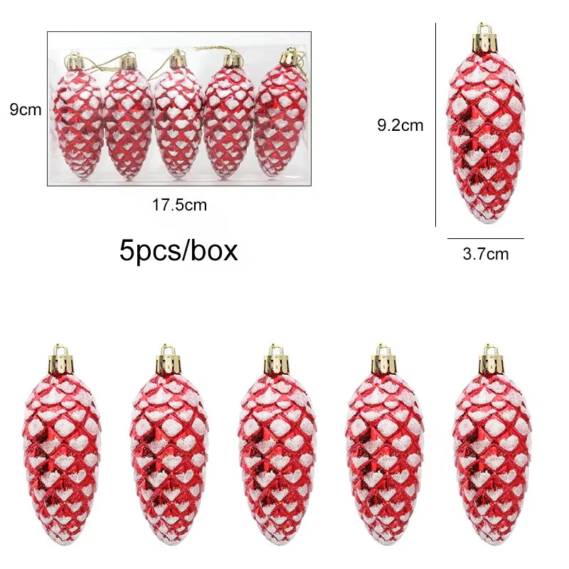 Pine Cone Ornaments – 5 Pc Glitter Christmas Tree Hanging Decor