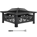 32 in Square Wood Burning Fire Pit Table with Spark Screen
