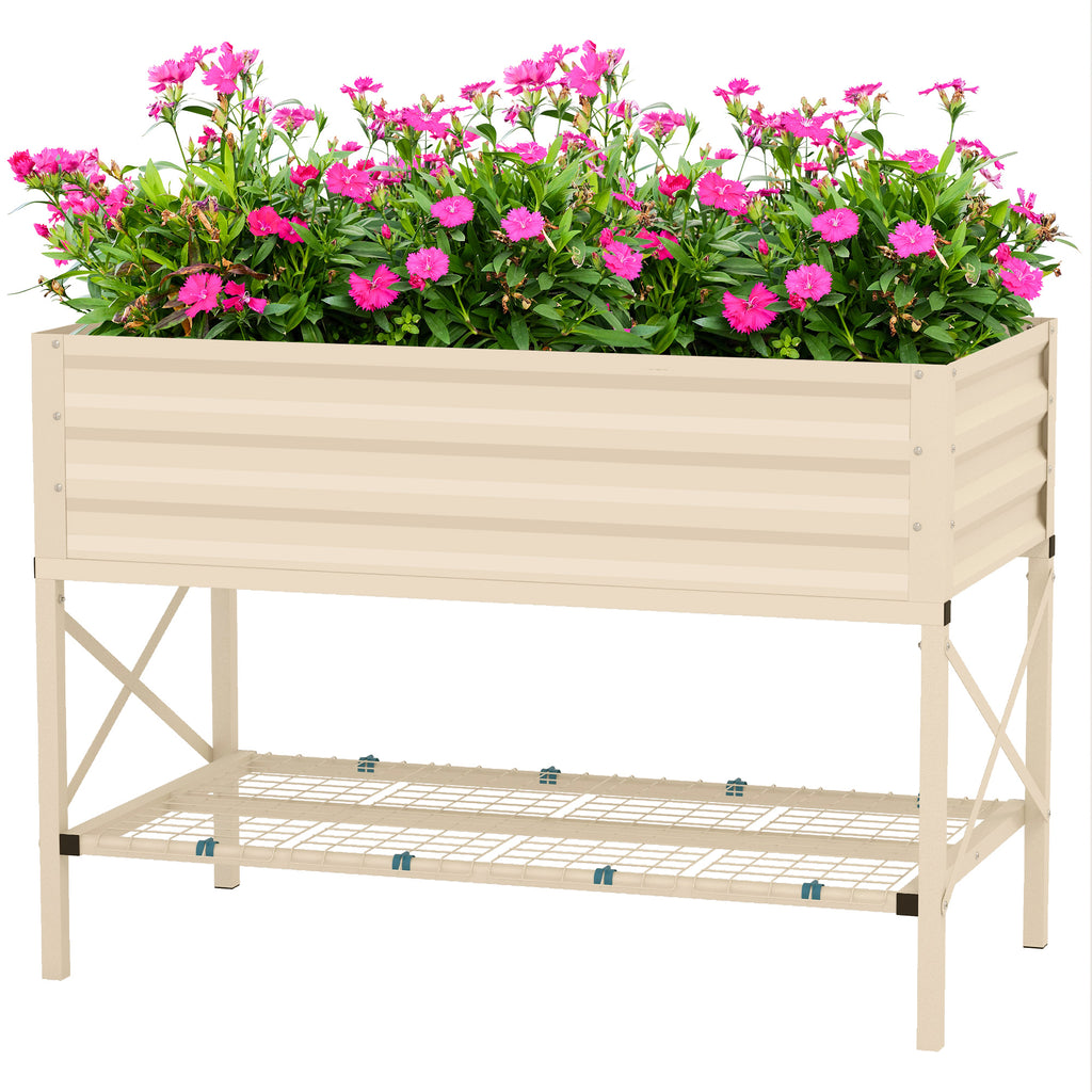 Planter Box, Elevated Galvanized Steel with Shelf and Liner