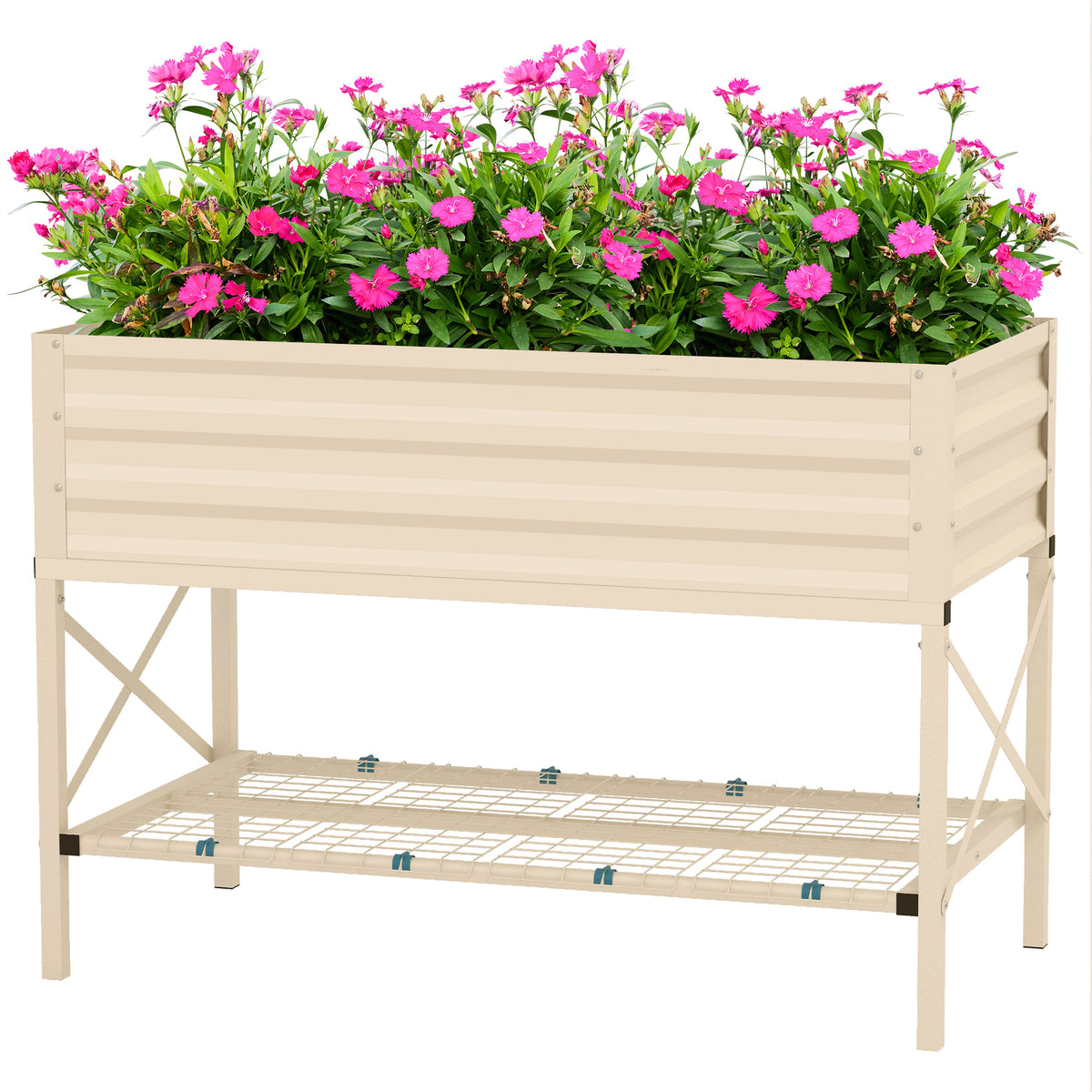 Planter Box, Elevated Galvanized Steel with Shelf and Liner