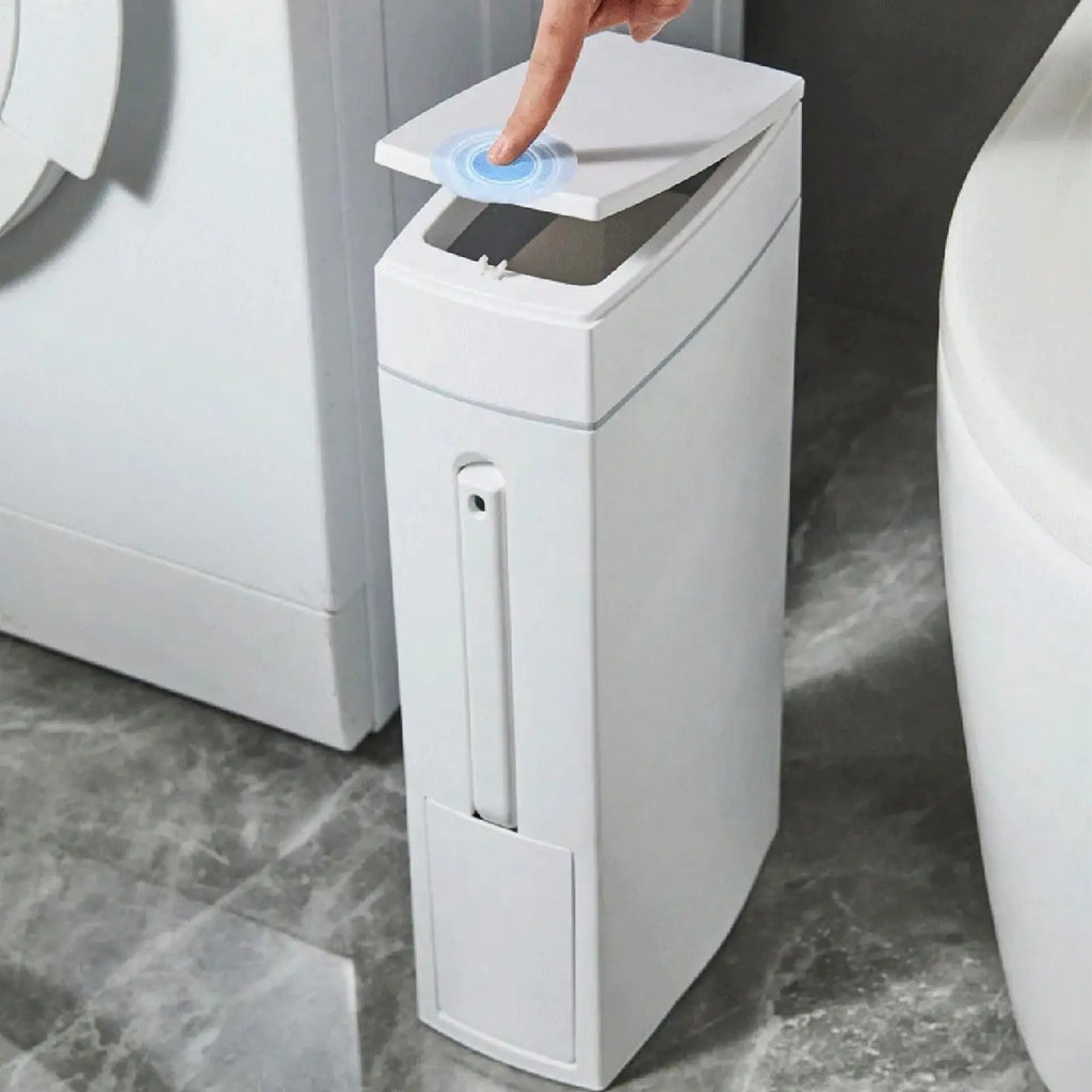 Slim Bathroom Trash Can with Lid and Hidden Toilet Brush, 4.5 L – image 3