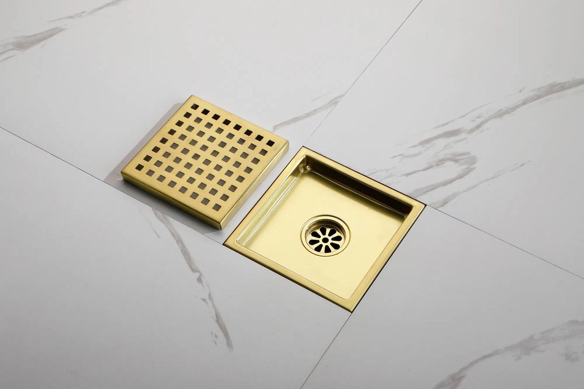 6 Inch Square Stainless Steel Shower Floor Drain, Removable Grate
