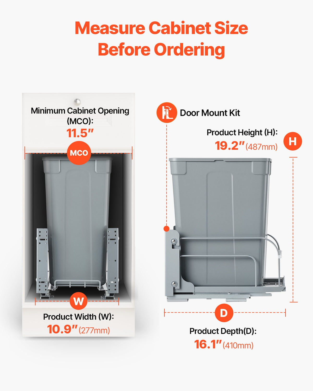 Pull-Out Trash Can 35QT Under Cabinet Bin with Soft Close – image 5