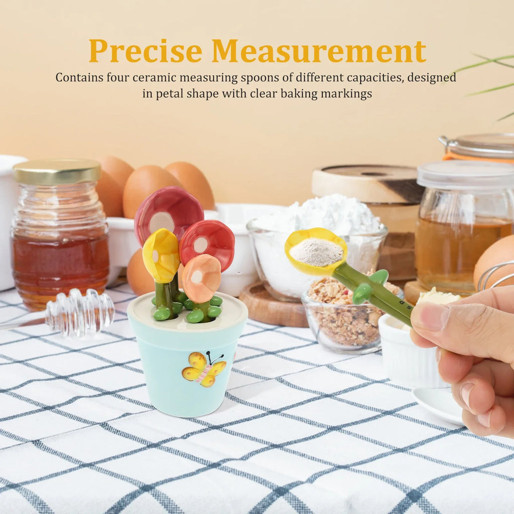 Ceramic Measuring Spoons - 4 Piece Flower Set with Base – image 4