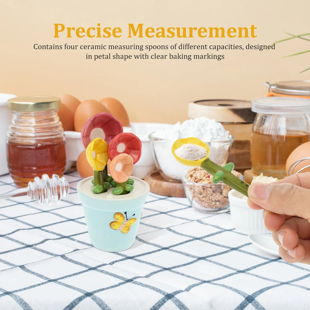 Ceramic Measuring Spoons - 4 Piece Flower Set with Base – image 4