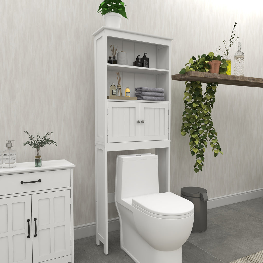 Over the Toilet Storage Cabinet, Freestanding with 2 Doors, White – image 2