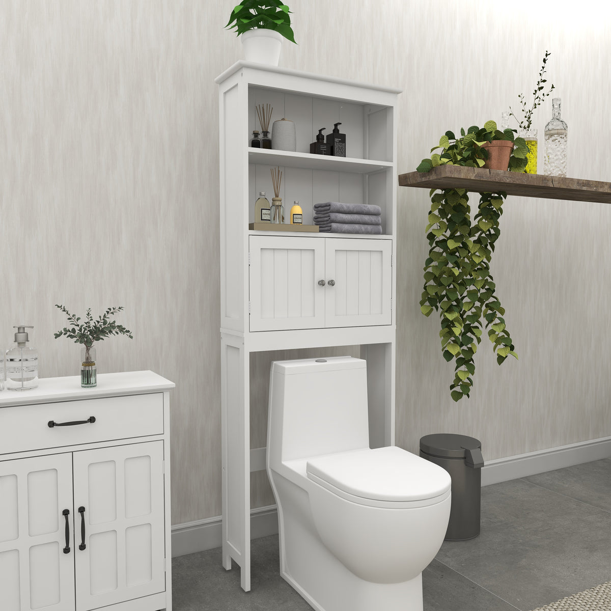 Over the Toilet Storage Cabinet, Freestanding with 2 Doors, White – image 2