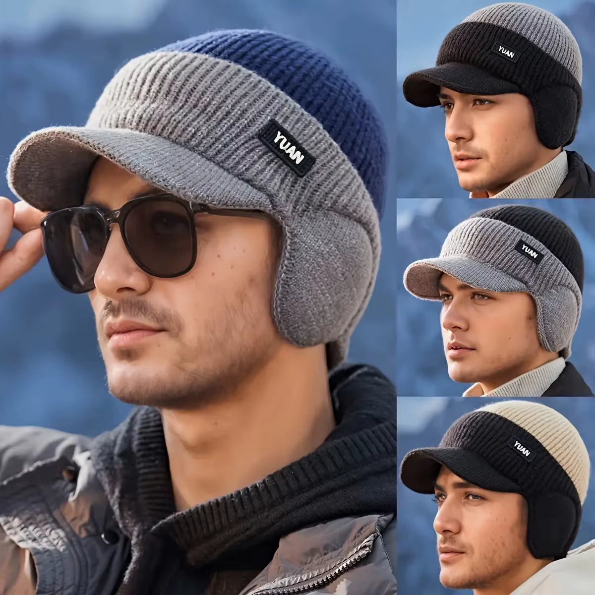 Knit Baseball Cap with Ear Flaps Fleece Lined Winter Hat – image 2